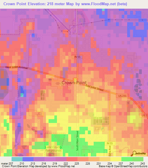 Crown Point,US Elevation Map