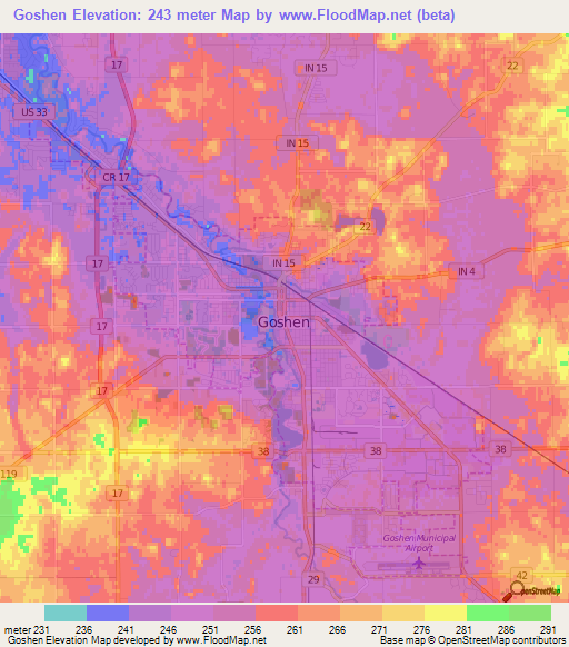 Goshen,US Elevation Map