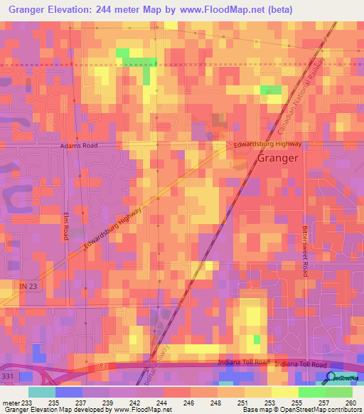 Granger,US Elevation Map