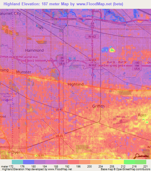 Highland,US Elevation Map