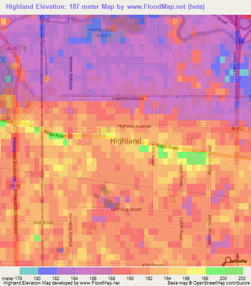 Highland,US Elevation Map