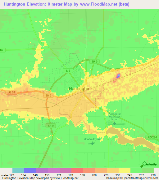 Huntington,US Elevation Map