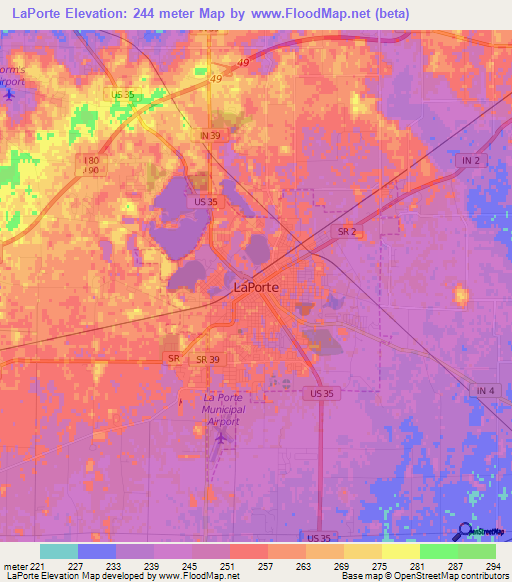 LaPorte,US Elevation Map