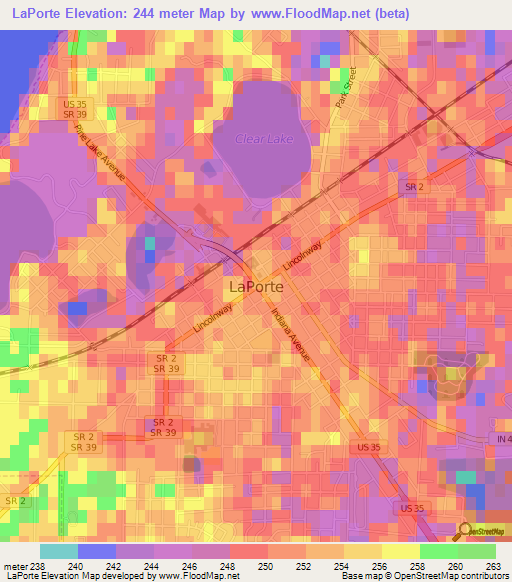 LaPorte,US Elevation Map