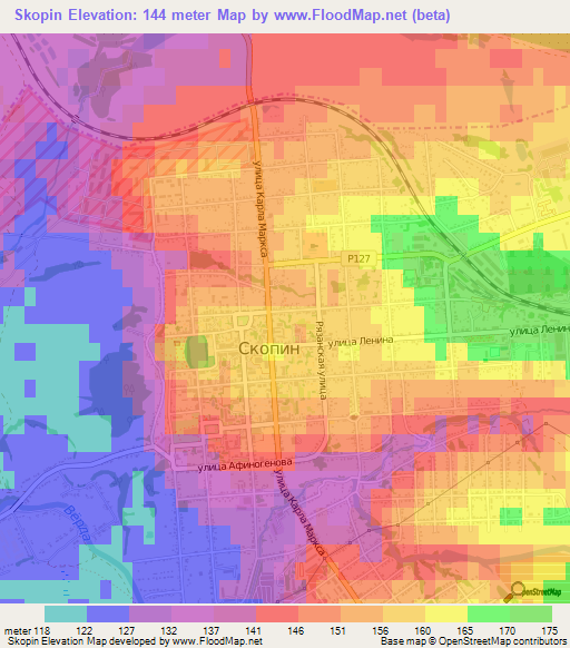 Skopin,Russia Elevation Map