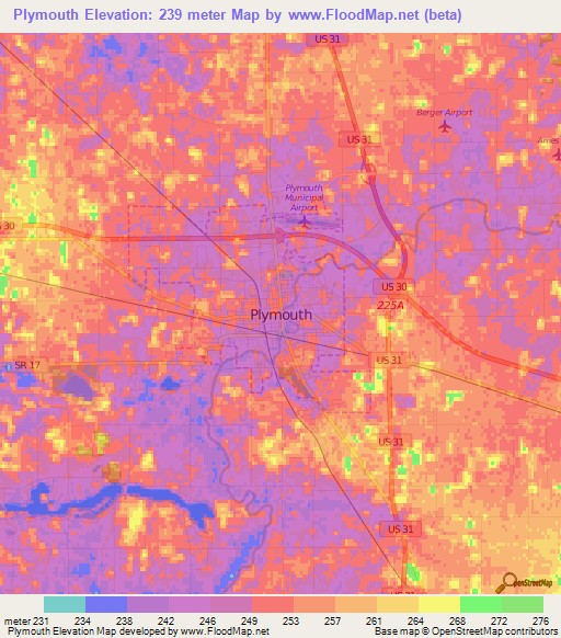 Plymouth,US Elevation Map