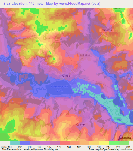 Siva,Russia Elevation Map