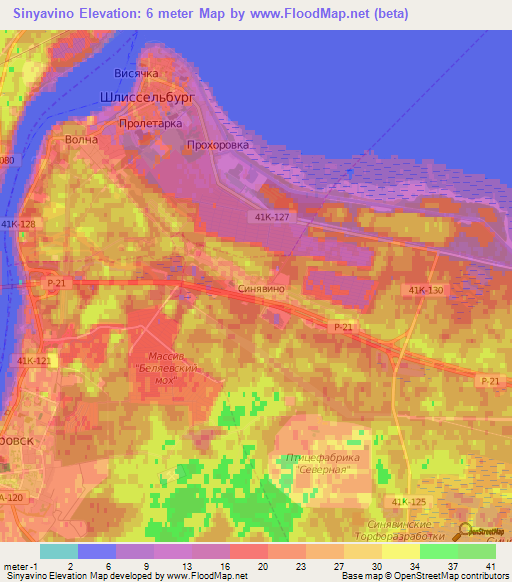 Sinyavino,Russia Elevation Map