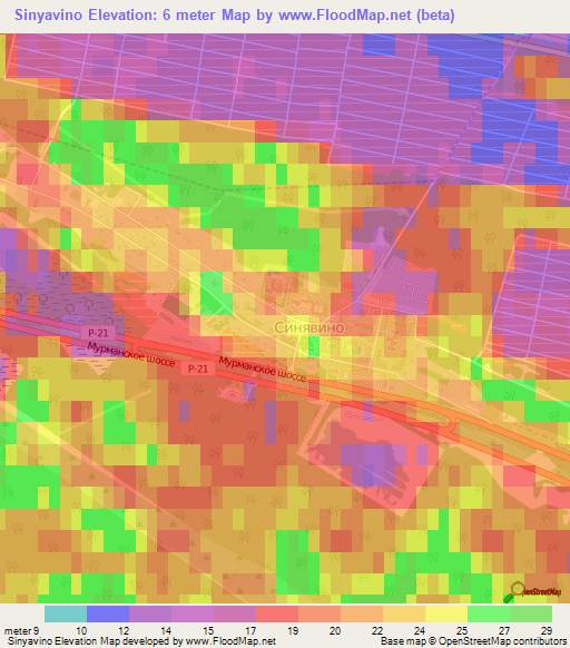 Sinyavino,Russia Elevation Map