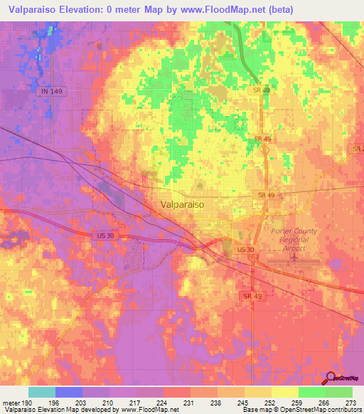 Valparaiso,US Elevation Map