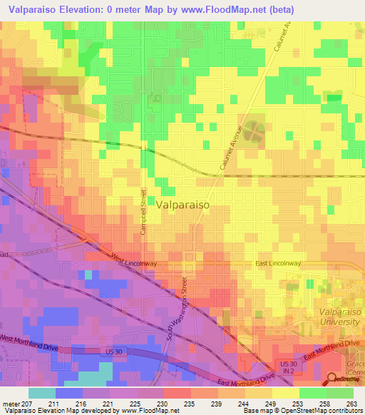 Valparaiso,US Elevation Map