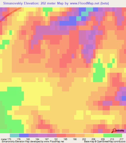 Simanovskiy,Russia Elevation Map