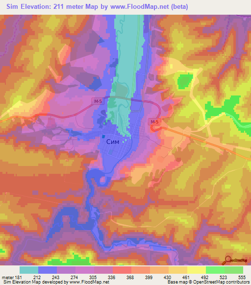 Sim,Russia Elevation Map