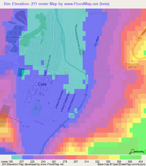 Sim,Russia Elevation Map