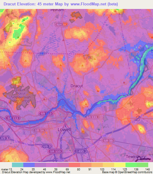 Dracut,US Elevation Map