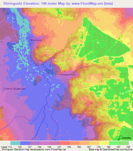 Shiringushi,Russia Elevation Map