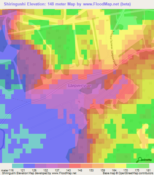 Shiringushi,Russia Elevation Map