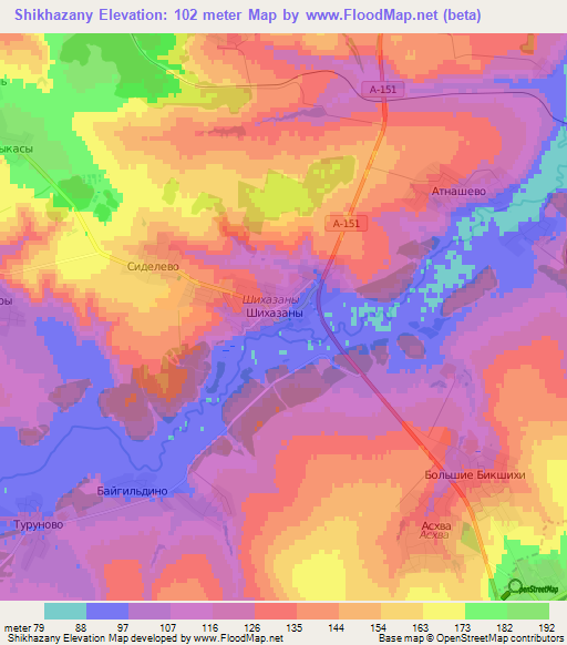 Shikhazany,Russia Elevation Map