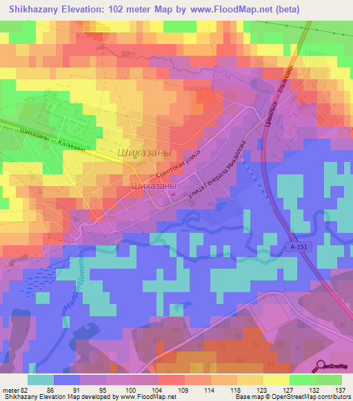 Shikhazany,Russia Elevation Map