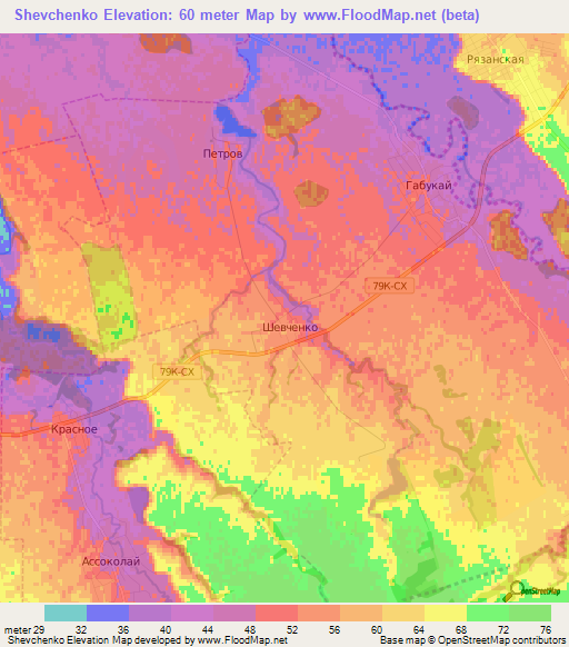 Shevchenko,Russia Elevation Map