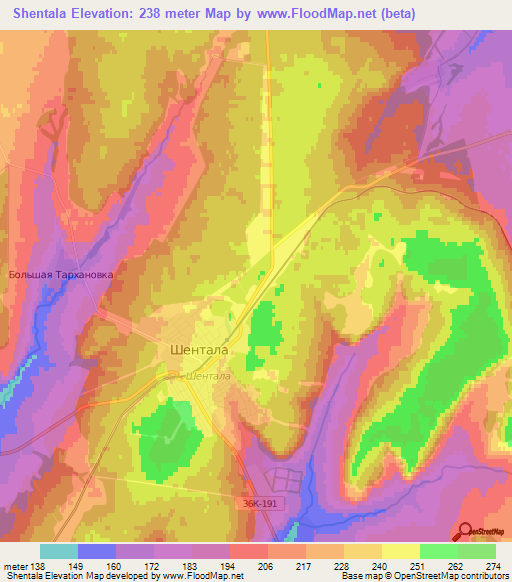 Shentala,Russia Elevation Map