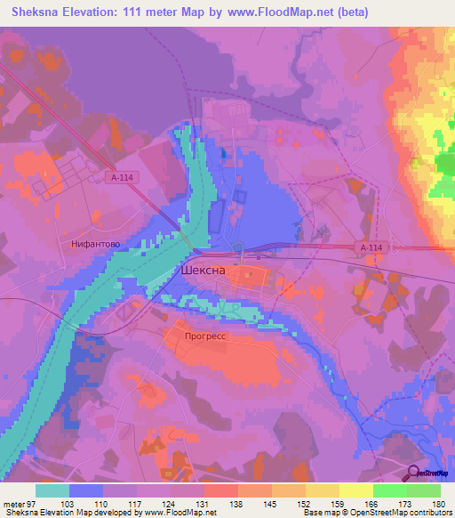 Sheksna,Russia Elevation Map