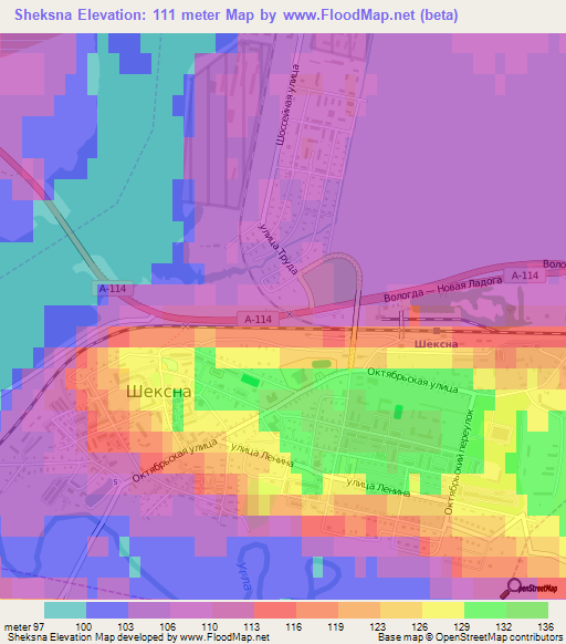 Sheksna,Russia Elevation Map