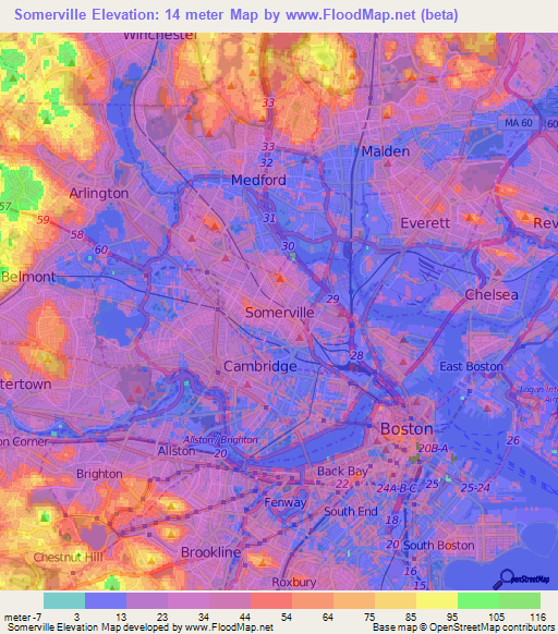 Elevation of Somerville,US Elevation Map, Topography, Contour