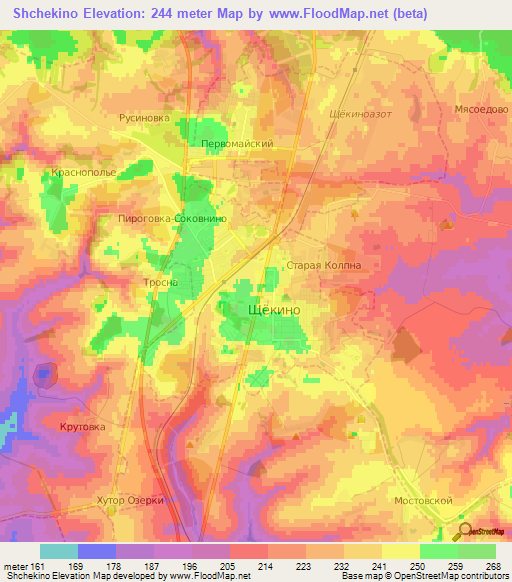 Shchekino,Russia Elevation Map