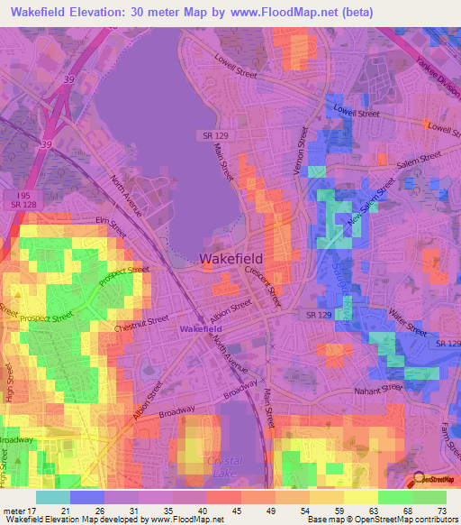 Wakefield,US Elevation Map