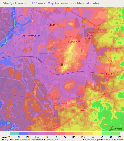 Shar'ya,Russia Elevation Map