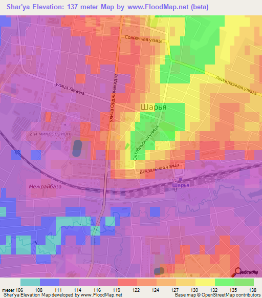 Shar'ya,Russia Elevation Map