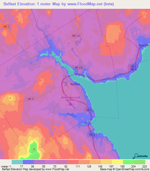 Belfast,US Elevation Map