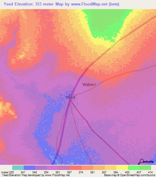 Yeed,Somalia Elevation Map