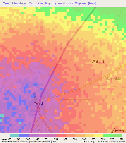 Yeed,Somalia Elevation Map