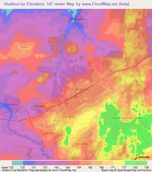 Shakhun'ya,Russia Elevation Map