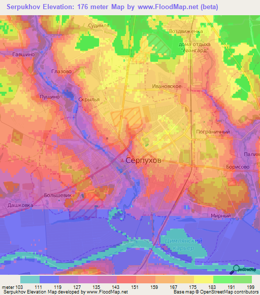 Serpukhov,Russia Elevation Map