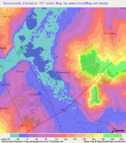 Sernovodsk,Russia Elevation Map