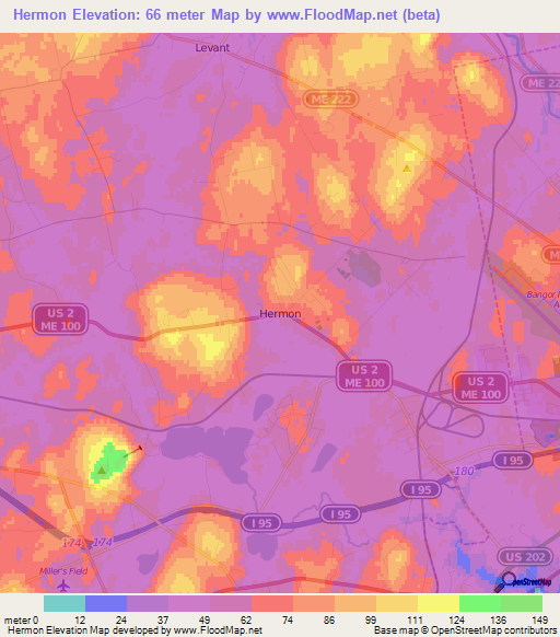 Hermon,US Elevation Map