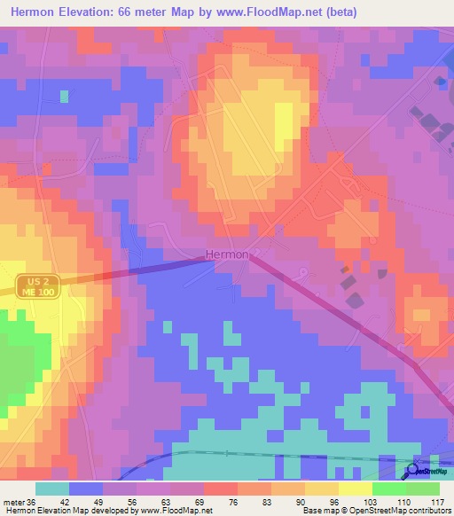 Hermon,US Elevation Map