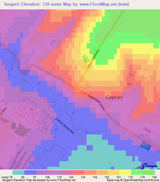 Sergach,Russia Elevation Map