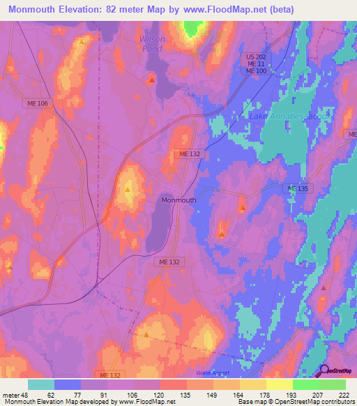 Monmouth,US Elevation Map