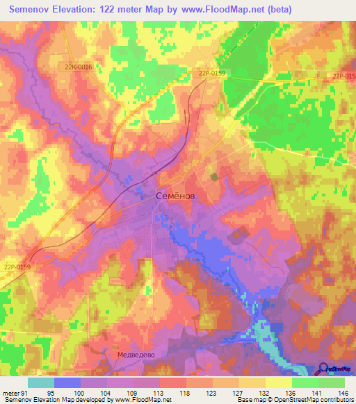 Semenov,Russia Elevation Map