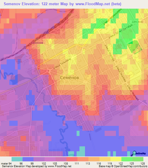 Semenov,Russia Elevation Map