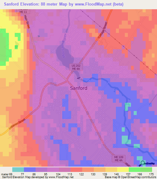 Sanford,US Elevation Map