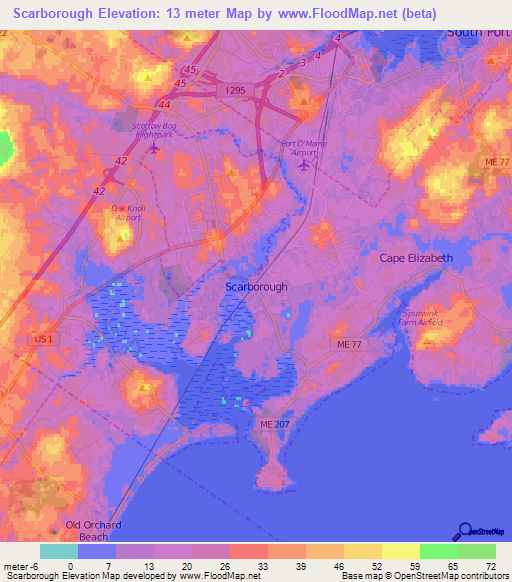 Elevation of Scarborough,US Elevation Map, Topography, Contour