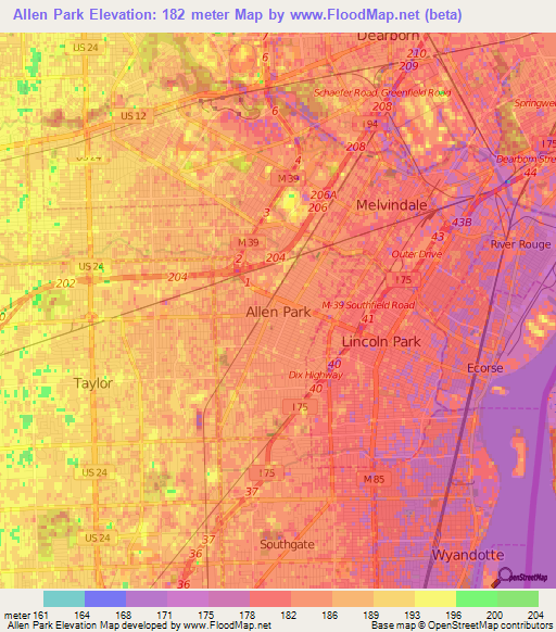 Allen Park,US Elevation Map