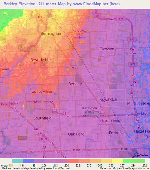 Berkley,US Elevation Map