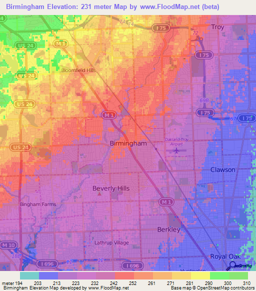 Birmingham,US Elevation Map