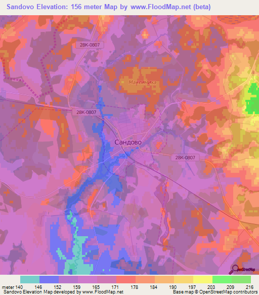 Sandovo,Russia Elevation Map